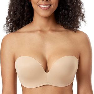 Women's Strapless Bra Plunge Push Up Lined Support Lift Plus Size Invisible